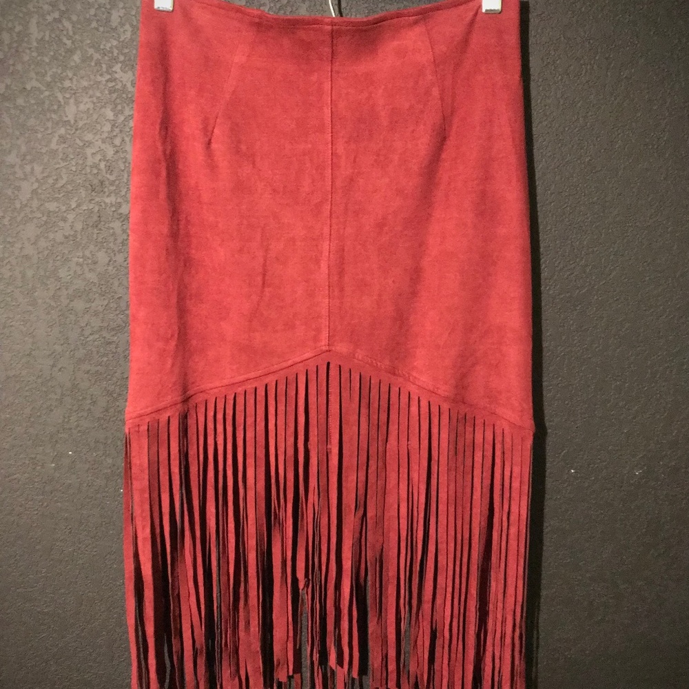 Burgundy fringe skirt